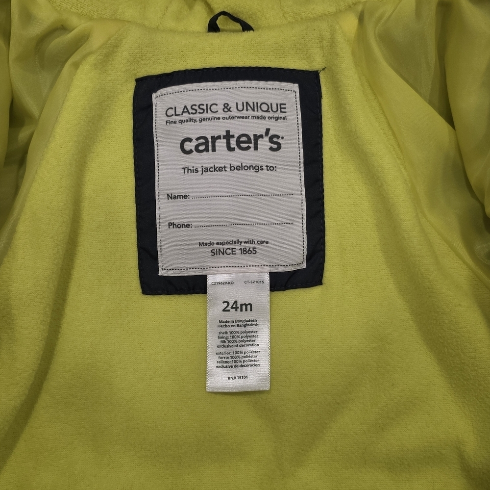 Carters Navy Blue Hooded Puffer Jacket. Size 24 Months - Picture 2 of 5